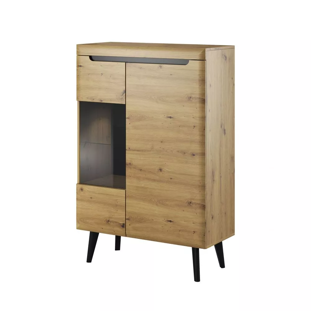Sekcija Nordi NWT90 ar LED · Ozols artisan + melns · 90 × 40 × 134 cm
