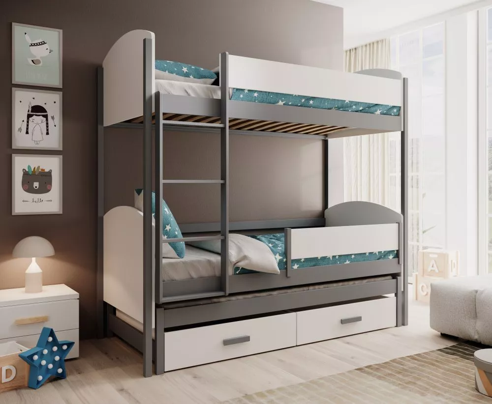 Bērnu gulta Leia ar stelāžām Guļamvietas platums: 80 cm, Guļamvietas garums: 180 cm, · 86 × 192 × 185 cm