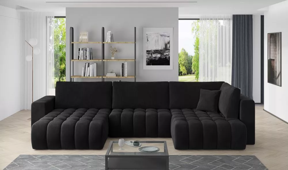 Dīvāns Bonito Premium standard · Melns · 170 × 350 × 85 cm