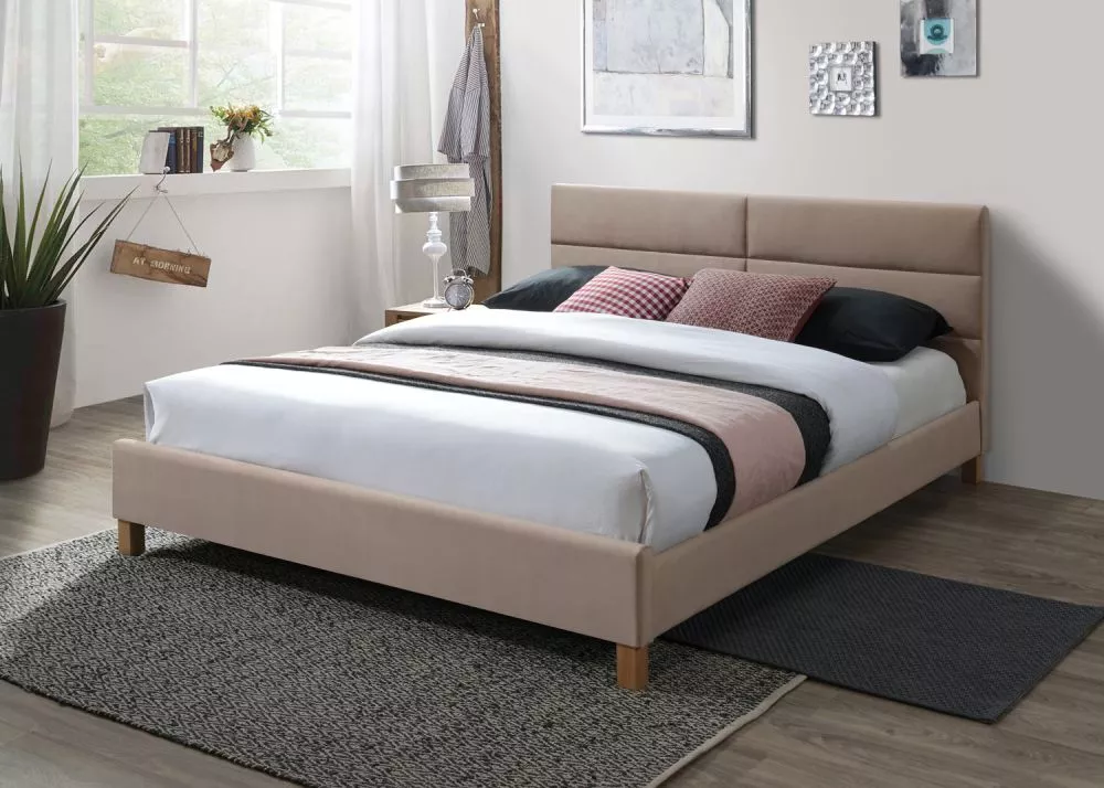 Gulta Sierra Velvet ar stelāžu Guļamvietas platums: 140 cm, Guļamvietas garums: 200 cm, stelāžas tips: koka, · Bēšs · 14