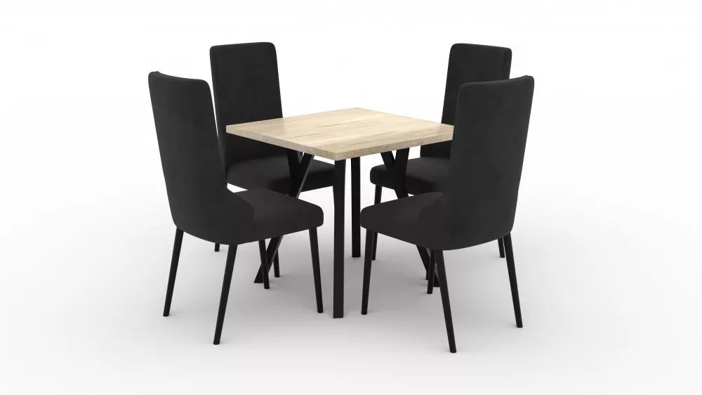 Komplekts Set 83 Personu skaits: 4, Korpusa krāsa: ozols sonoma, Elementu krāsa: melns, · 80 cm