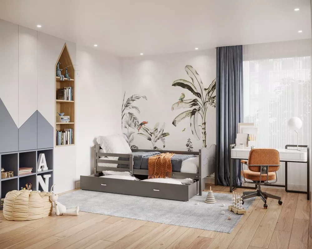Bērnu gulta Max P MDF 80x160 ar stelāžu Guļamvietas platums: 80 cm, Guļamvietas garums: 160 cm, · 86 × 168 × 74 cm
