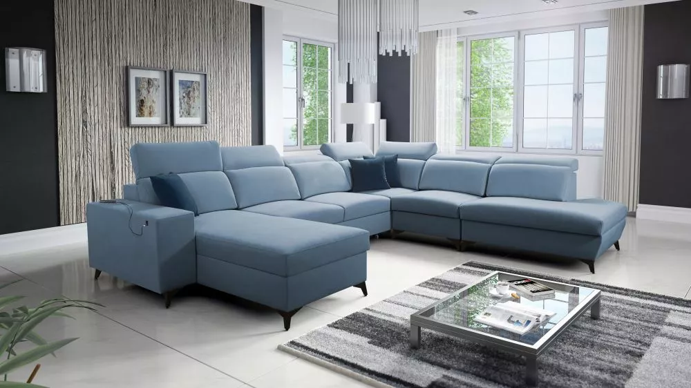 Dīvāns Bartone 10 Mix Standard · Gaiši zils · 300 × 361 × 83 cm