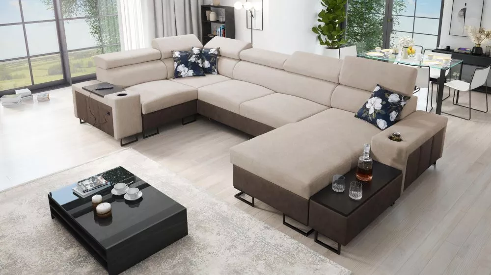 Dīvāns Melody 4 Mini Premium Standard · Gaiši brūns + tumši brūns · 205 × 335 × 84 cm