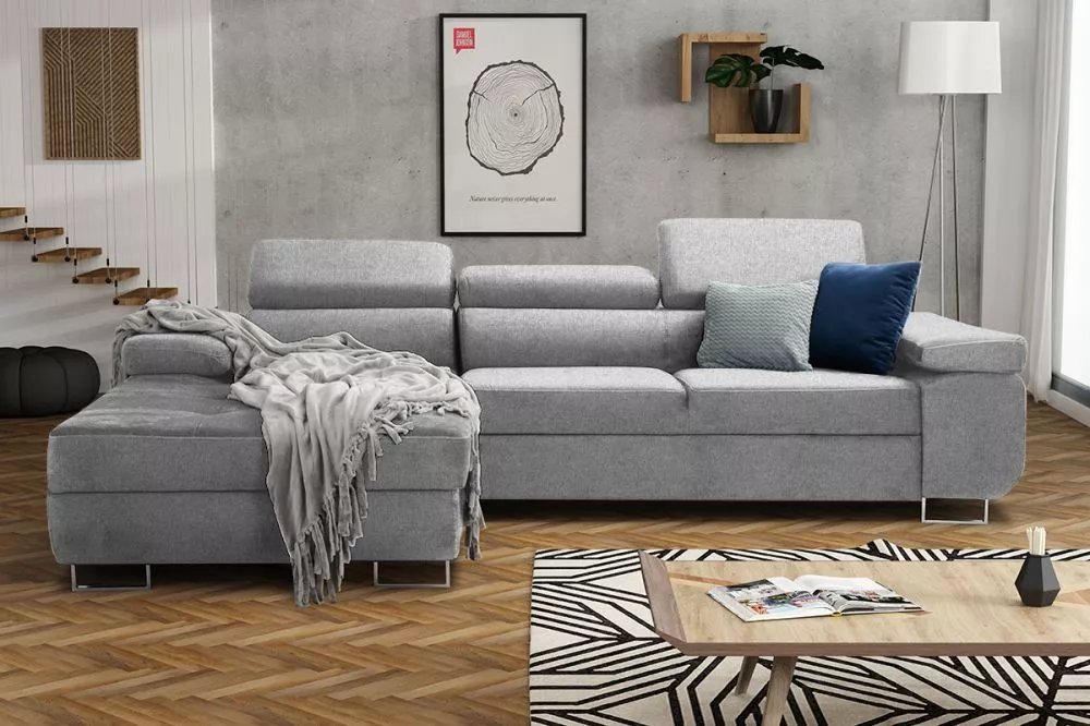 Dīvāns Annabelle L 2 Standard · Gaiši pelēks · 201 × 277 × 76 cm