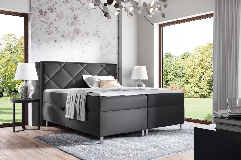 Gulta Tulon Boxspring Standard Guļamvietas platums: 120 cm, Guļamvietas garums: 200 cm, · Tumši pelēks · 121 × 215 × 120
