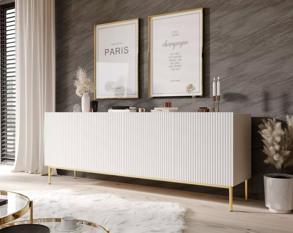 Kumode Nicole K200 4D Gold · Balts · 200 × 45 × 85 cm