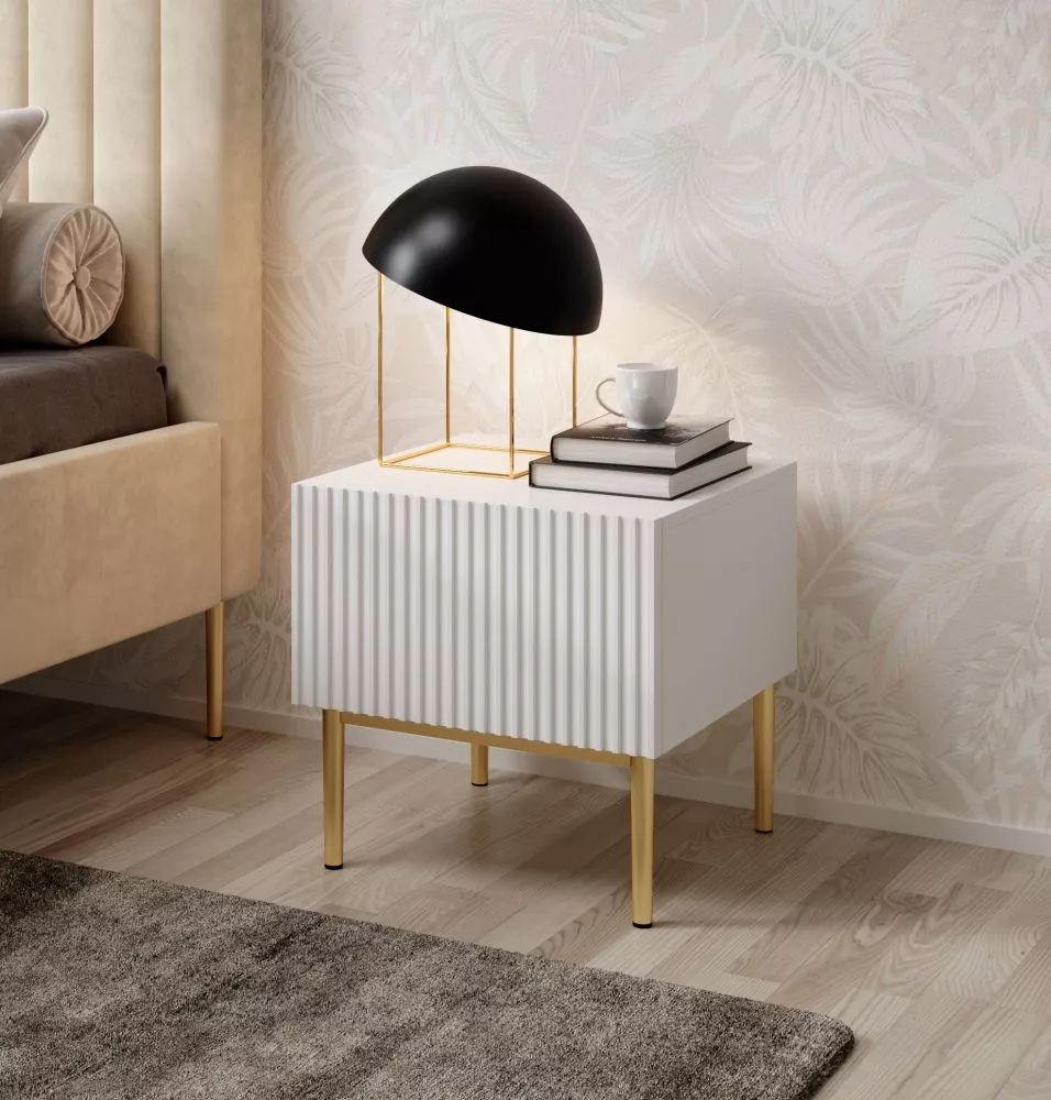 Naktsgaldiņš Nicole SN 46 1SZ Gold Set · Balts · 46 × 45 × 45 cm