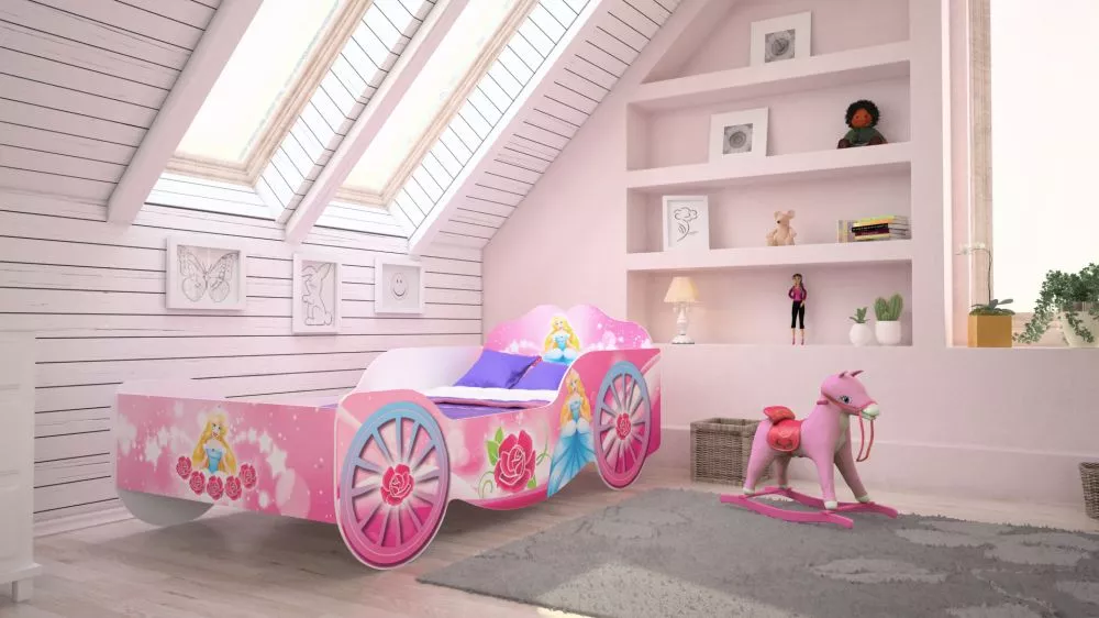 Bērnu gulta Carriage ar stelāžu Guļamvietas platums: 80 cm, Guļamvietas garums: 160 cm, · Daudzkrāsains · 84 × 165 × 64 
