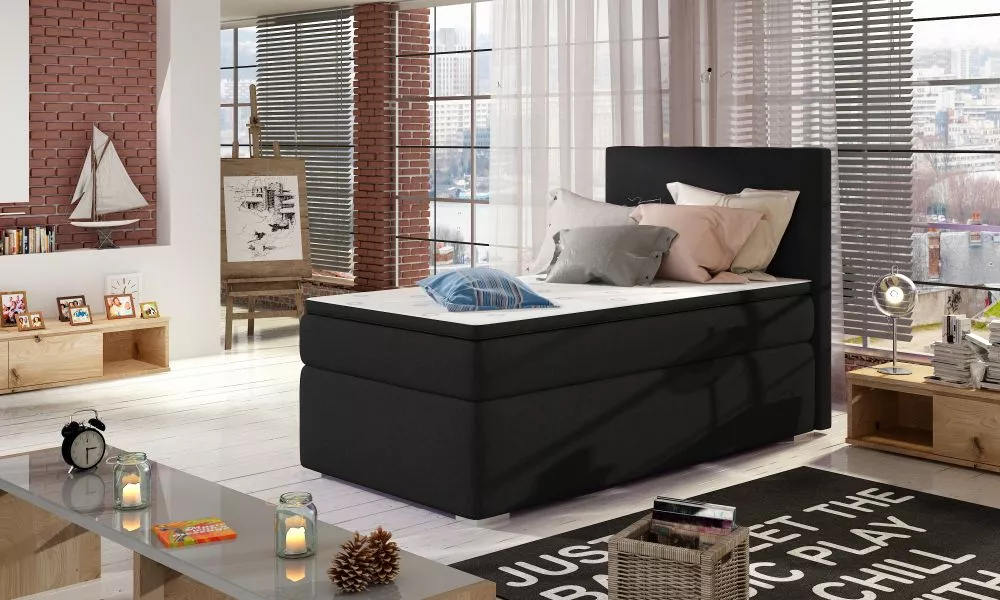 Gulta Rocco 90x200 Boxspring standard Guļamvietas platums: 90 cm, Guļamvietas garums: 200 cm, · Melns · 92 × 205 × 126 c