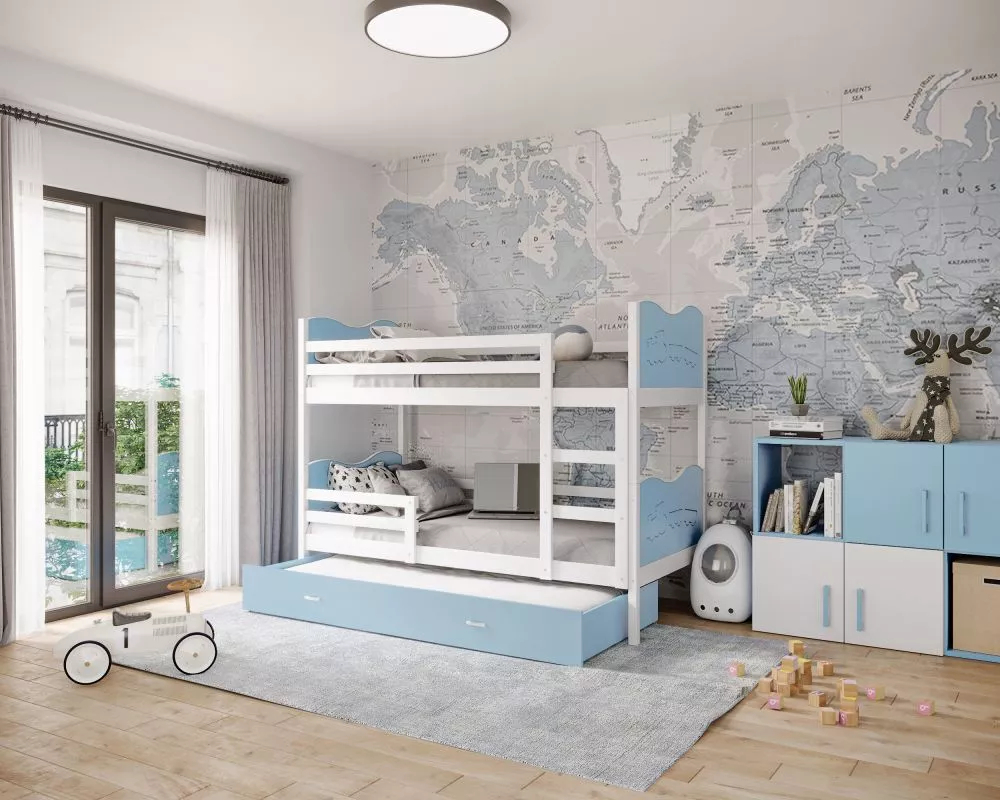 Bērnu gulta Max 3 MDF 90x200 ar stelāžām Guļamvietas platums: 90 cm, Guļamvietas garums: 200 cm, · 96 × 208 × 158 cm