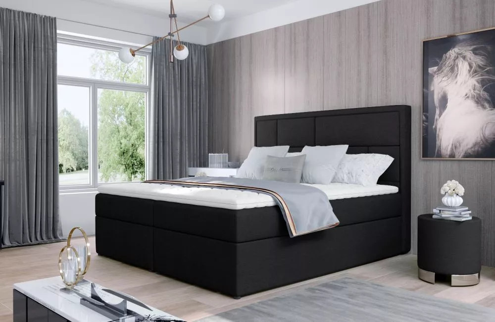 Gulta Meron Boxspring standard Guļamvietas platums: 160 cm, Guļamvietas garums: 200 cm, · Melns · 160 × 215 × 115 cm