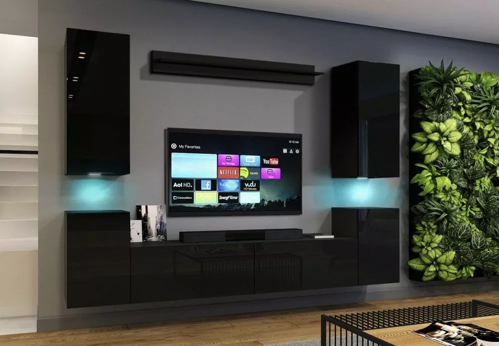 Sekcija Concept 64 ar LED · Melns · 240 × 35 × 173 cm