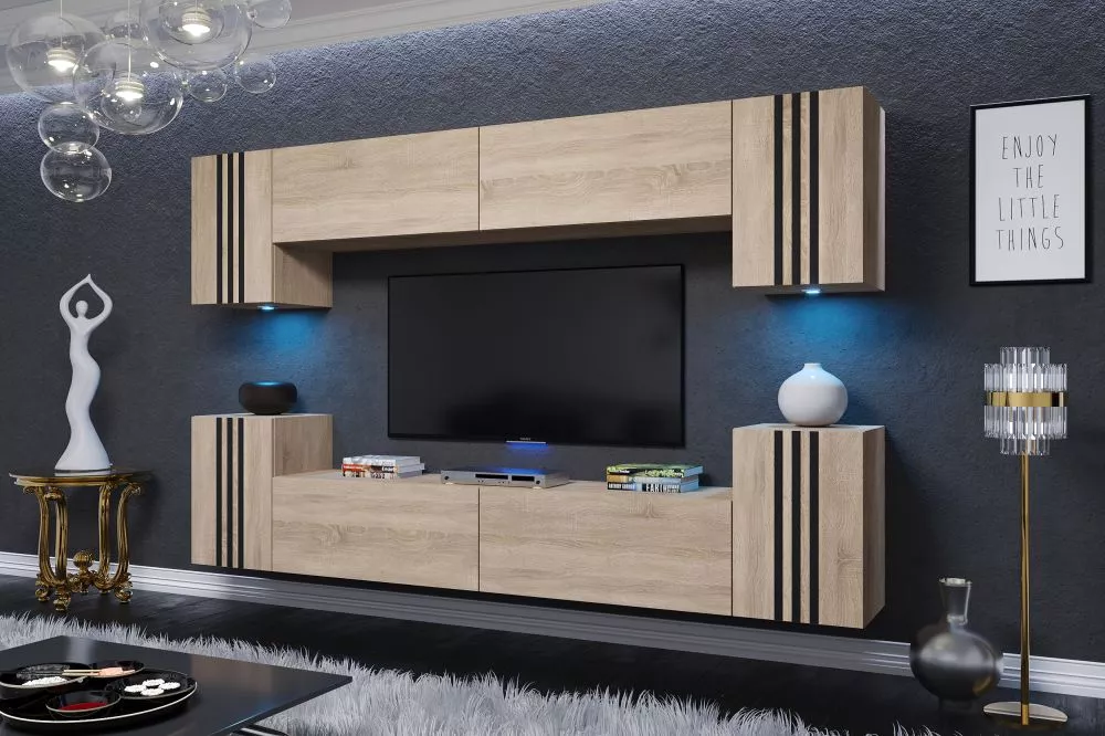 Sekcija Lovbo ar LED · Ozols sonoma · 240 × 35 × 170 cm