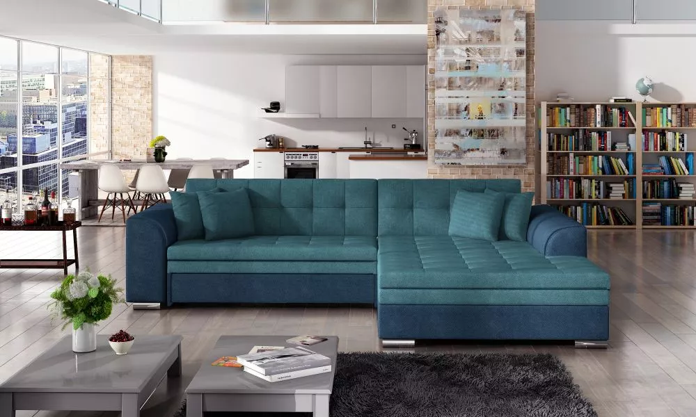 Dīvāns Sorento Lux standard · Tirkīzs + zils · 195 × 295 × 80 cm