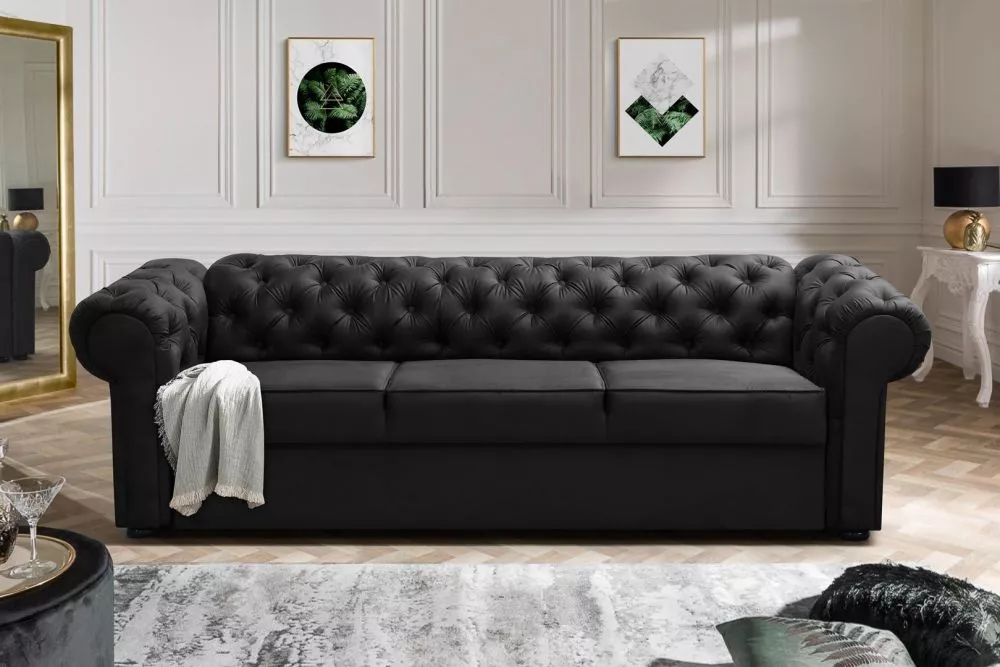 Dīvāns Valentino 3S Premium Standard · Melns · 92 × 252 × 82 cm