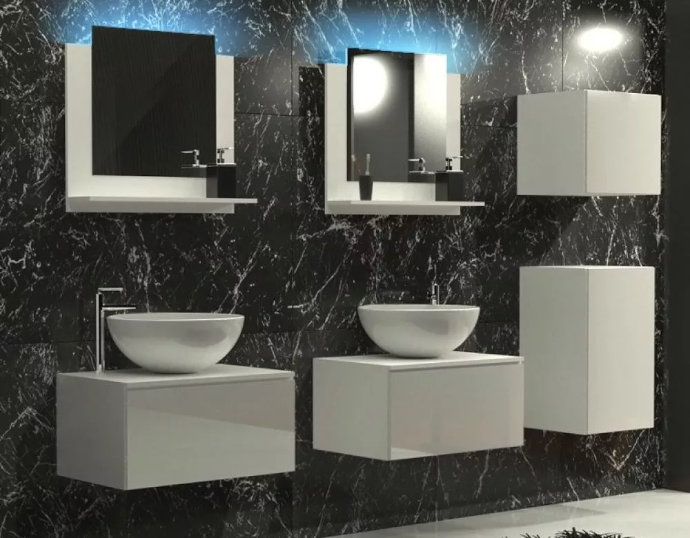 Vannas istabas komplekts Alius 37 gloss ar LED · Balts · 160 × 217 × 42 cm