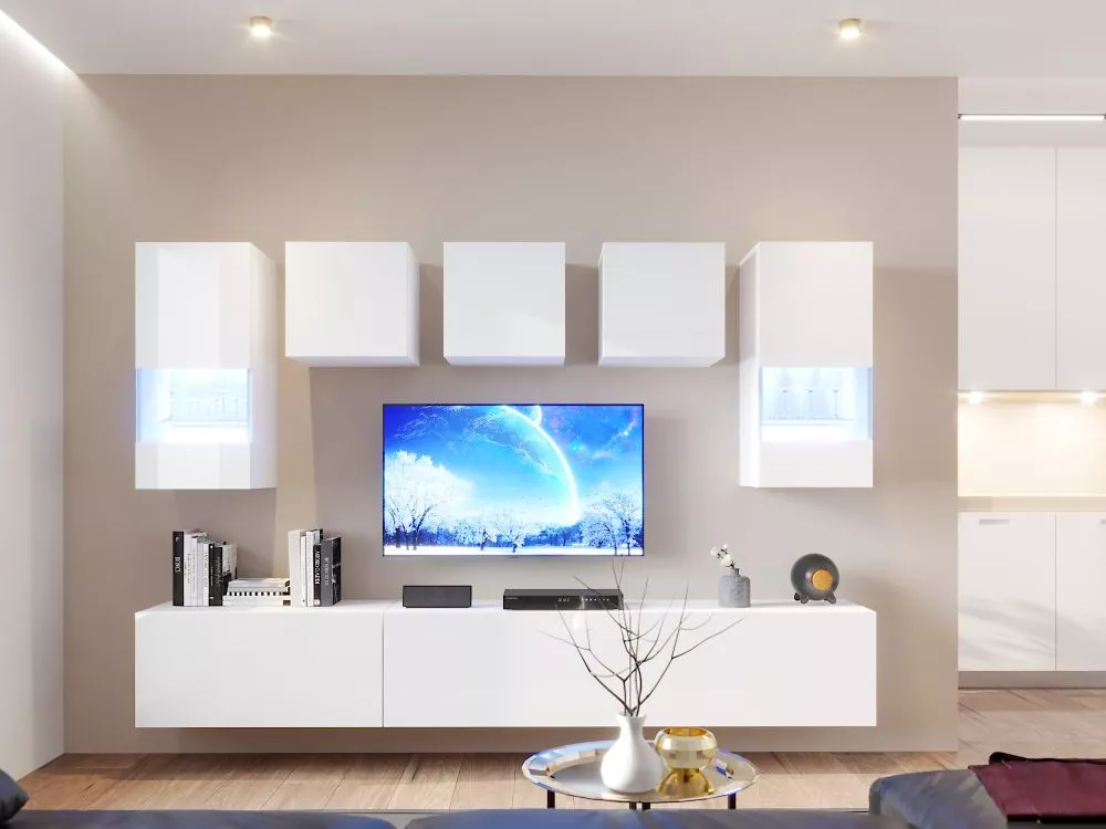 Sekcija Box 44 ar LED · Balts · 258 × 38 cm