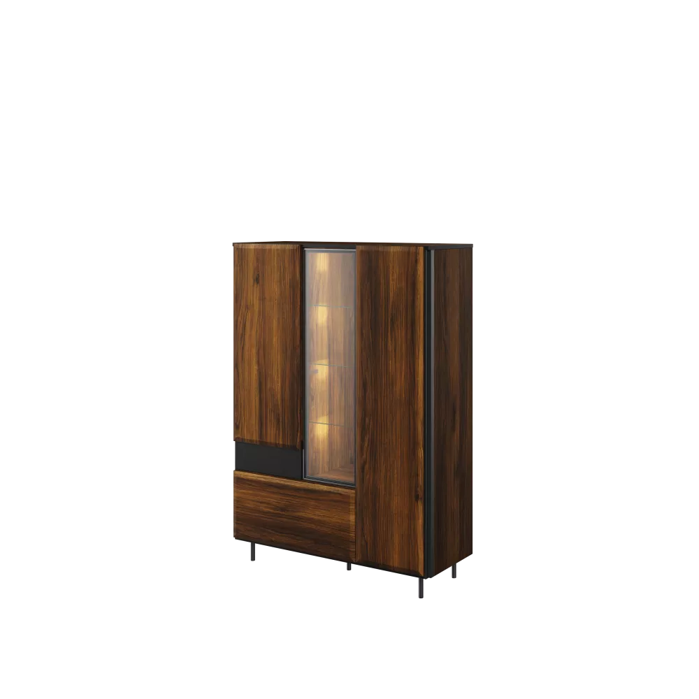 Grāmatu skapis Borga BG-05 ar LED Korpusa krāsa: katānijas ozols, Elementu krāsa: melns, · 100 × 41 × 143 cm