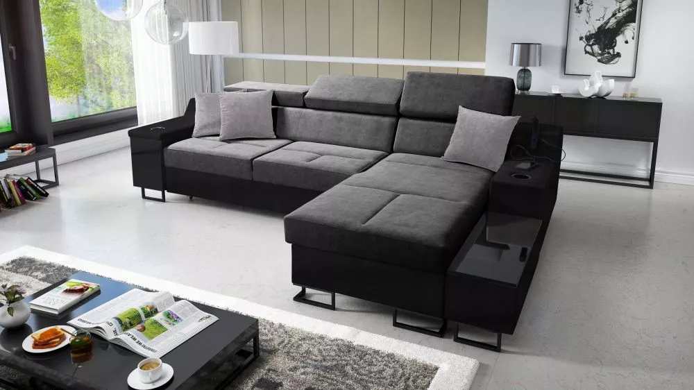 Dīvāns Alicante 1 Mini Whisper Eco Standard · Tumši pelēks + melns · 173 × 274 × 81 cm