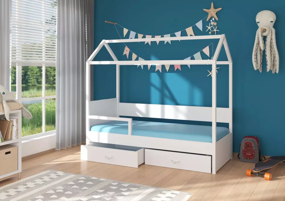 Bērnu gulta Otello White ar stelāžu Guļamvietas platums: 80 cm, Guļamvietas garums: 180 cm, · 87 × 190 × 172 cm