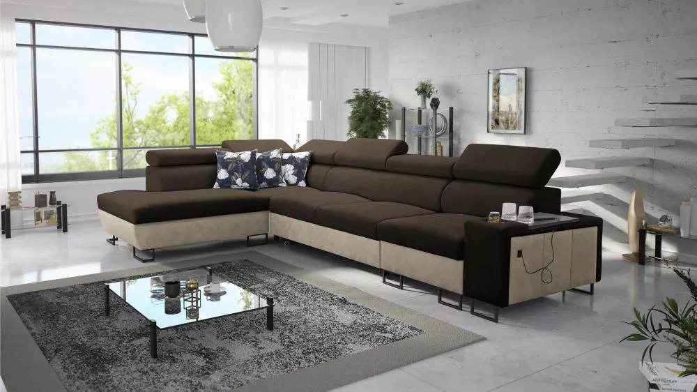Dīvāns Melody 11 Mini Premium Standard · Tumši brūns + krēms · 220 × 350 × 84 cm