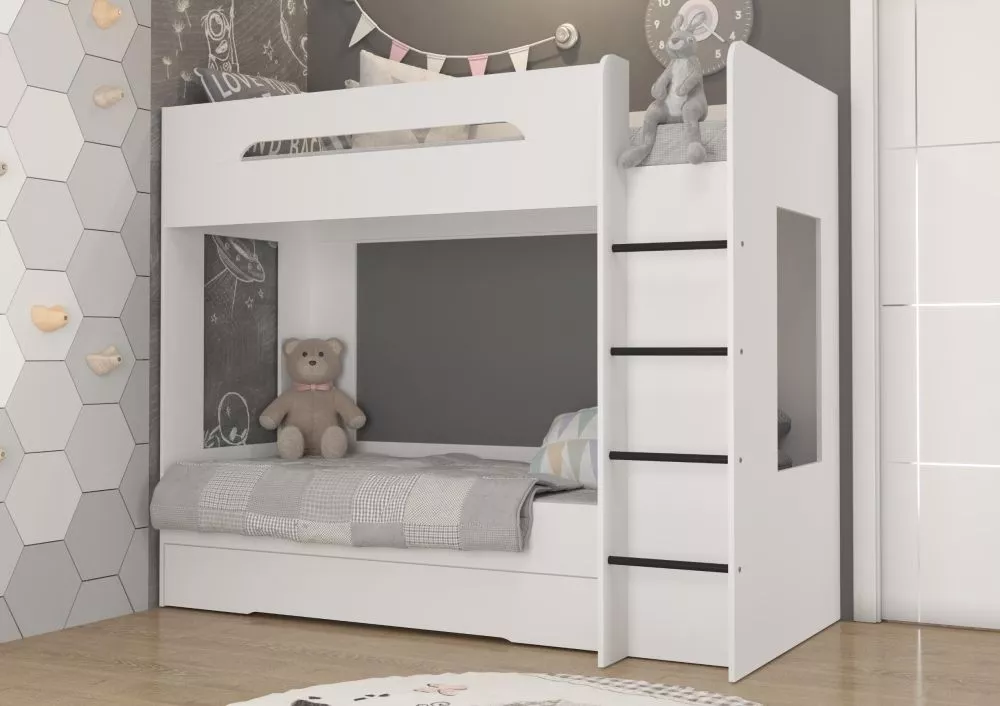 Divstāvu gulta Blanc P ar stelāžu Guļamvietas platums: 80 cm, Guļamvietas garums: 200 cm, · Balts · 100 × 204 × 166 cm