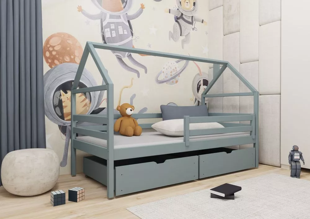Bērnu gulta Aron Domek ar stelāžu Guļamvietas platums: 90 cm, Guļamvietas garums: 190 cm, · Pelēks · 97 × 198 × 132.5 cm