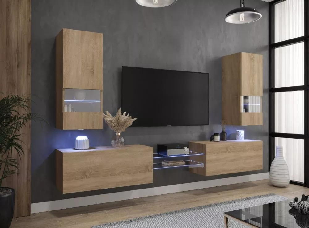 Sekcija Nairobi Next 21 ar LED · Sonoma · 250.4 × 35 × 148 cm