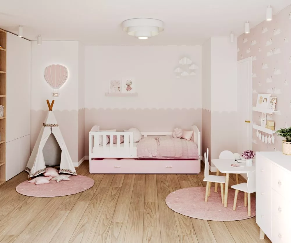 Bērnu gulta Kubus P MDF 90x200 ar stelāžu Guļamvietas platums: 90 cm, Guļamvietas garums: 200 cm, · 96 × 208 × 74 cm