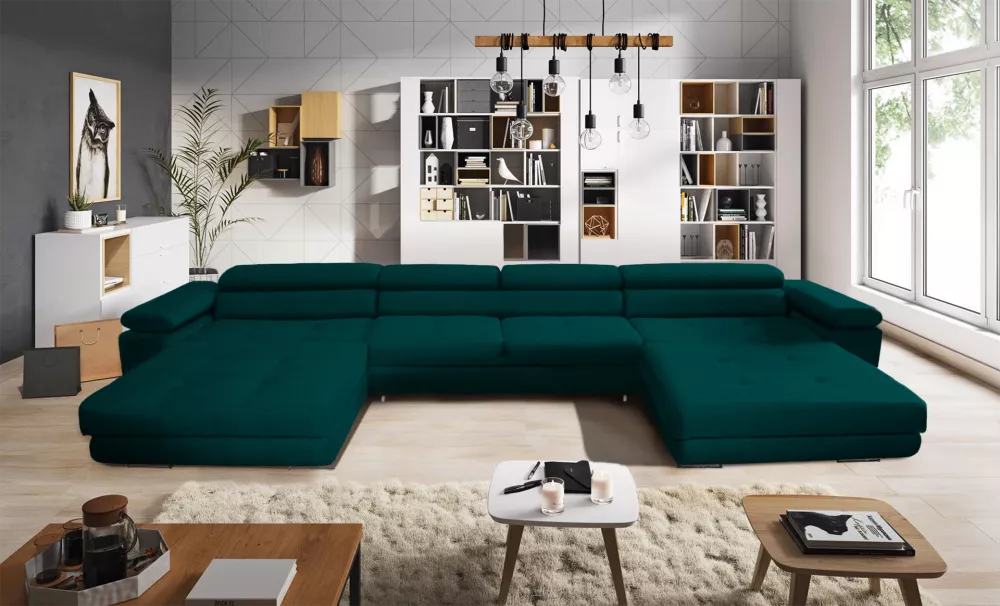 Dīvāns Anton U Mini Premium Standard · Jūraszaļš · 200 × 398 × 73 cm