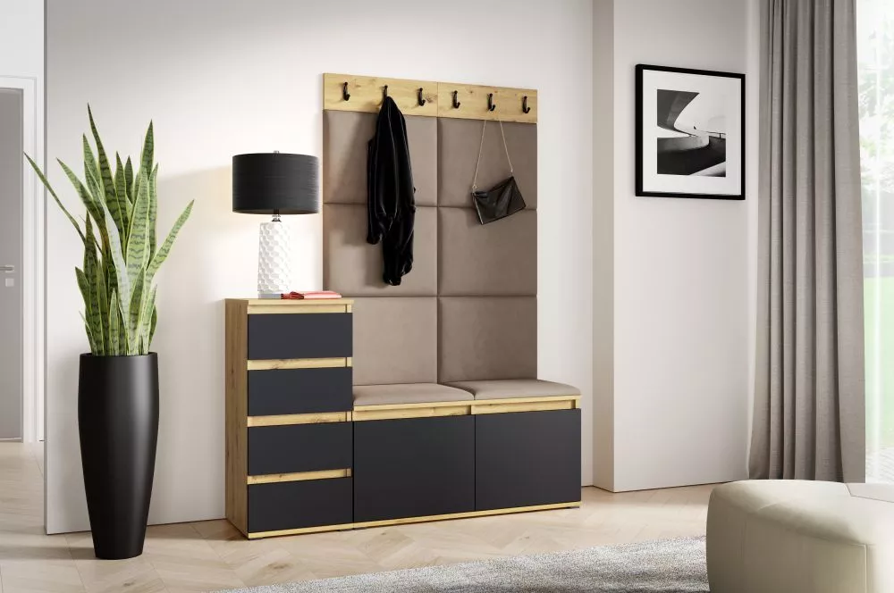 Apavu plaukts Emi 34 Trinity Korpusa krāsa: ozols artisan + melns, · 130 × 184.5 × 40 cm