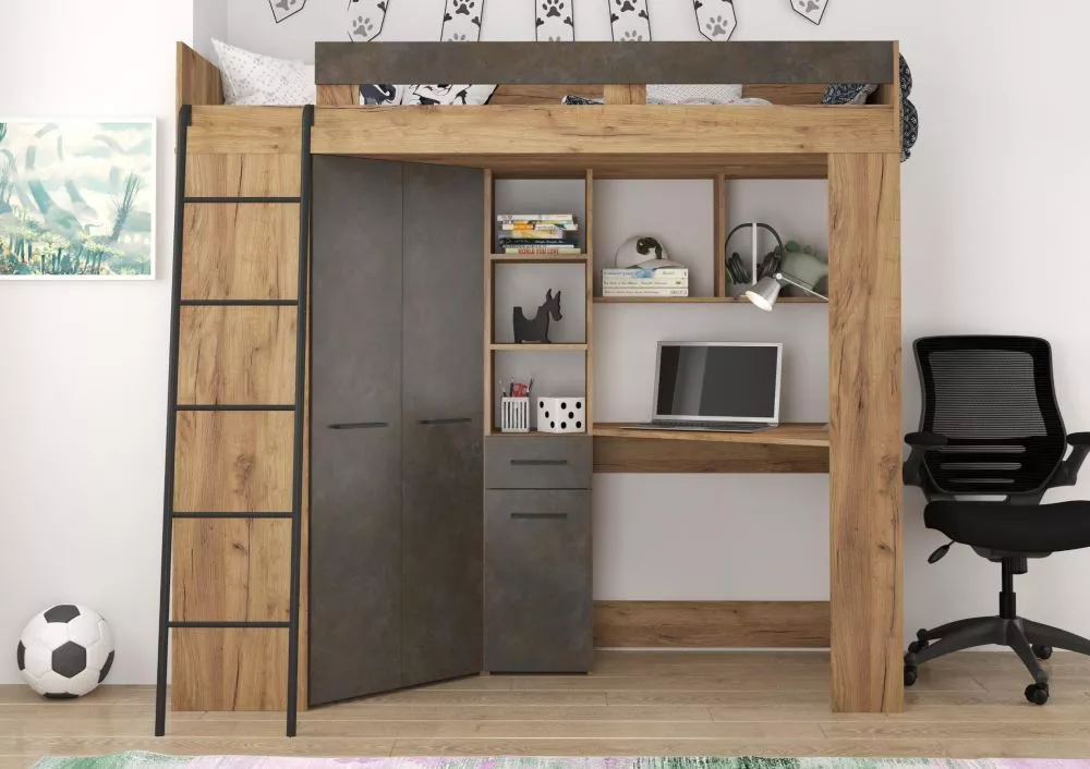 Divstāvu gulta Floor L ar stelāžu Guļamvietas platums: 80 cm, Guļamvietas garums: 200 cm, · 120 × 204 × 188 cm