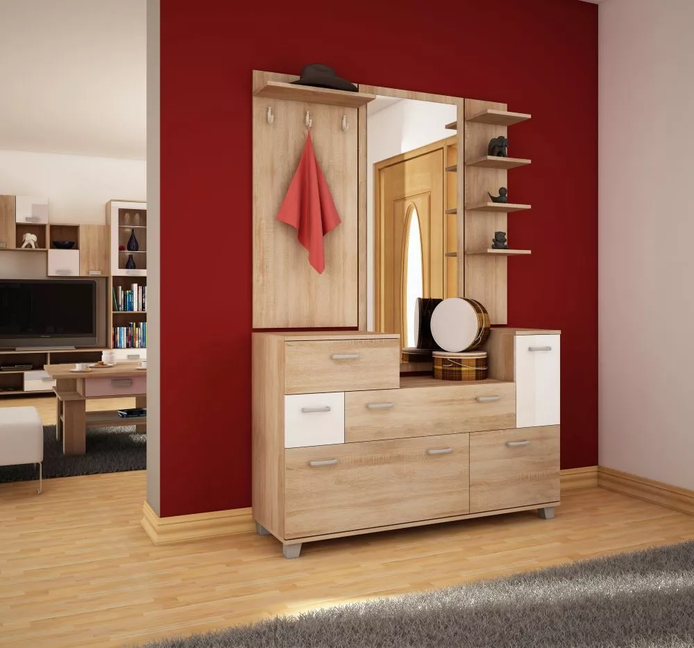 Komplekts Grand ME · Sonoma + balts spīdums · 130 × 35 × 190 cm