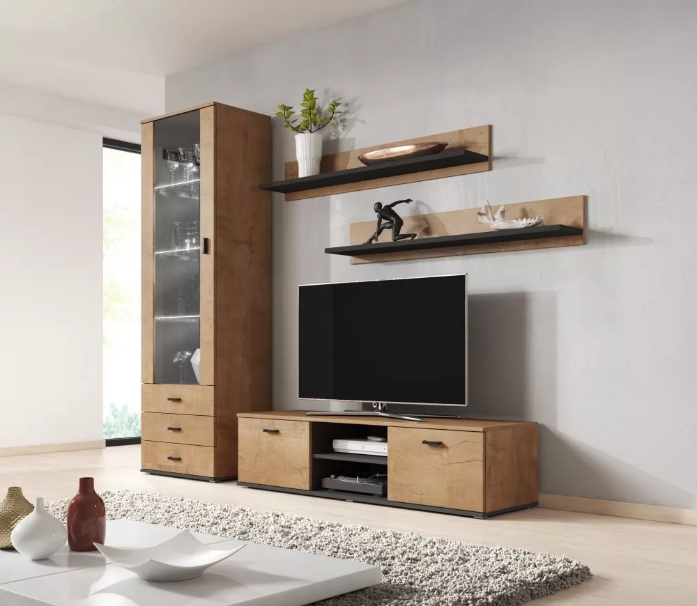 Sekcija Soho 7 ar LED · Ozols lefkas · 200 × 43 × 192 cm
