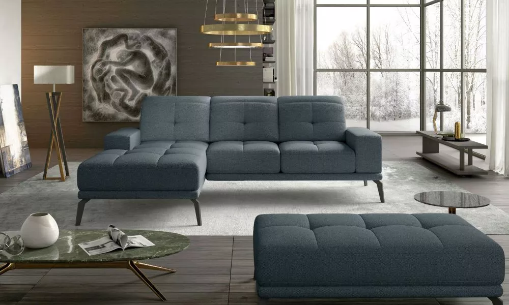 Dīvāns Torrense Lux Standard ar pufu · Tirkīzs · 175 × 265 × 77 cm