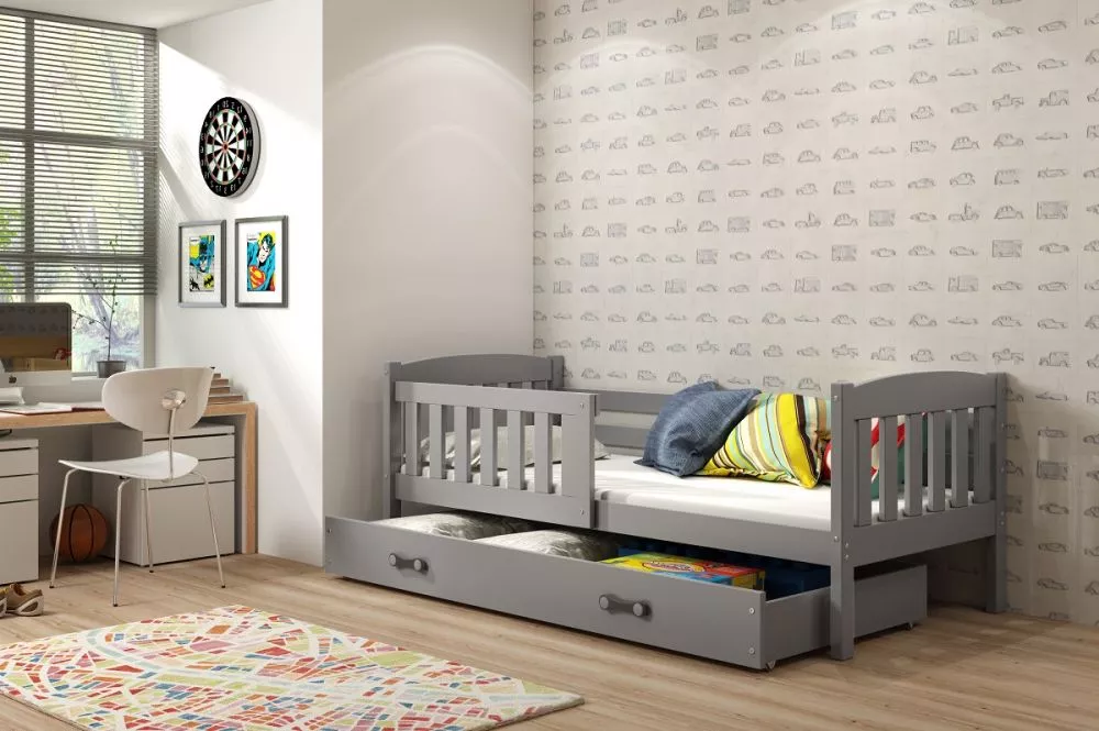 Bērnu gulta Kubus Single Graphite ar stelāžu Guļamvietas platums: 80 cm, Guļamvietas garums: 160 cm, · 87 × 166 × 70 cm