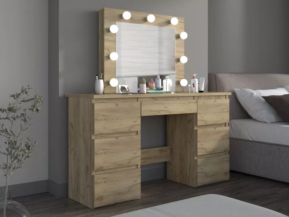 Kosmētikas galds Beta 4 9 LED · Ozols kraft · 120 × 140 × 43 cm