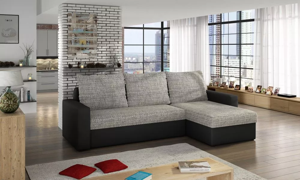 Dīvāns Livio Lux standard · Gaiši pelēks + melns · 150 × 237 × 90 cm