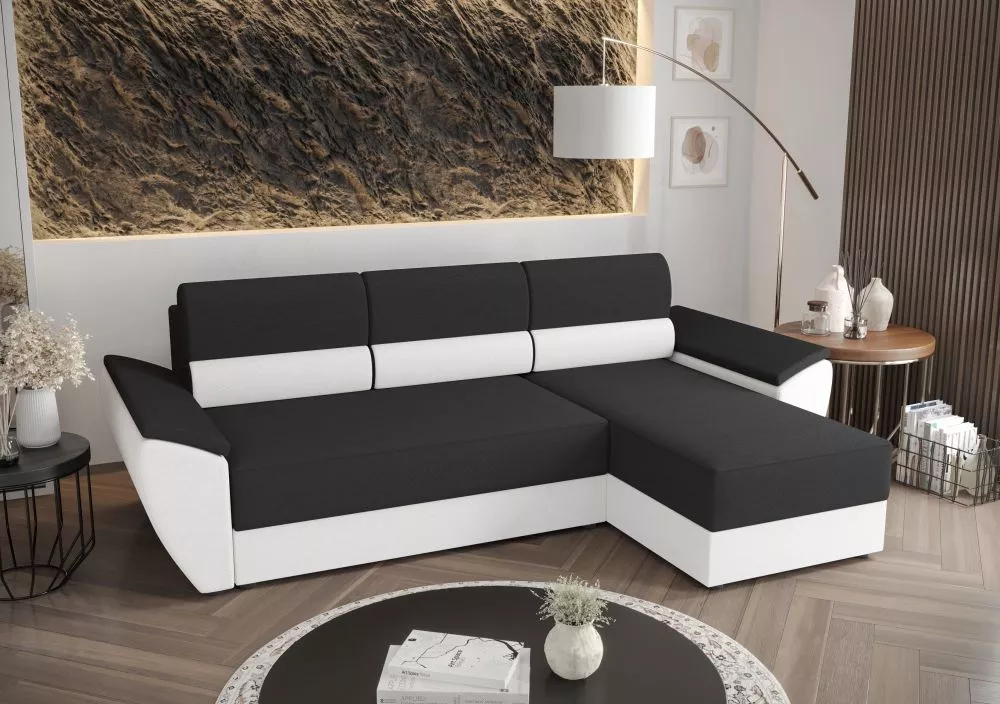 Dīvāns Rebi L2 Standard · Tumši pelēks + balts · 140 × 251 × 88 cm