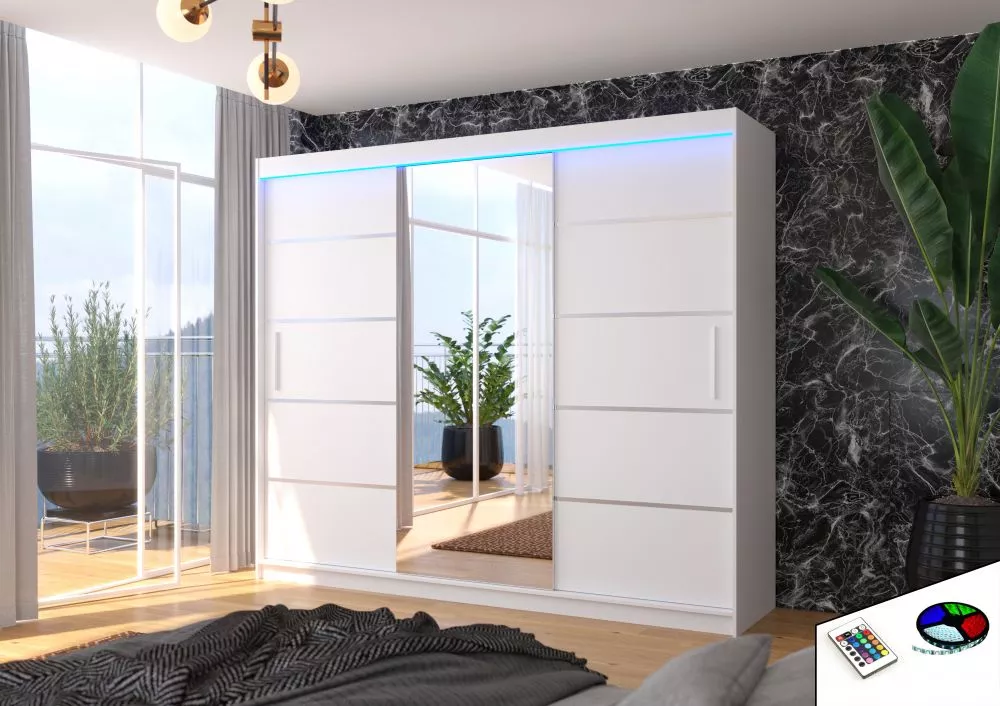 Skapis Salto ar LED · Balts · 250 × 58 × 215 cm