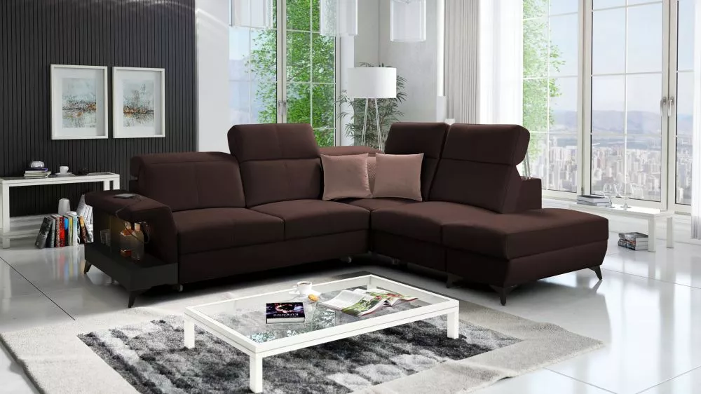Dīvāns Belutti 7 Satin Black Standard ar LED · Tumši brūns · 236 × 288 × 84 cm