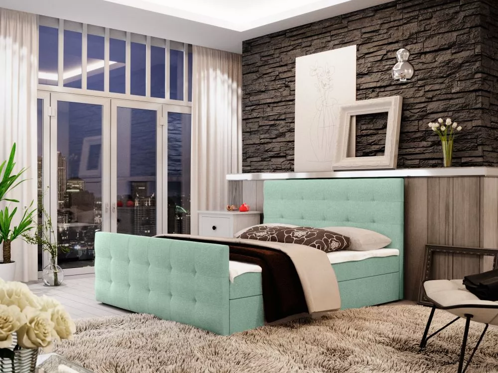 Gulta Milano 2 Boxspring Standard Guļamvietas platums: 140 cm, Guļamvietas garums: 200 cm, · Piparmētru · 145 × 216 × 10