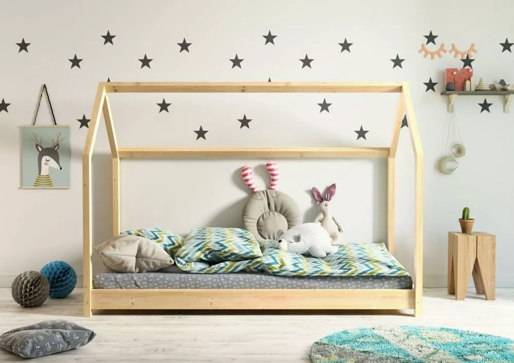 Bērnu gulta Domek Bella ar stelāžu Guļamvietas platums: 90 cm, Guļamvietas garums: 200 cm, · Priede · 98.5 × 208 × 149 c
