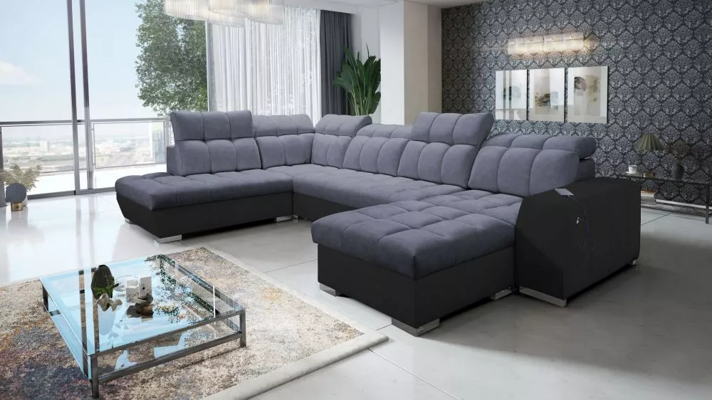 Dīvāns Pagano 6 Premium Standard · Antracīts + melns · 225 × 364 × 83 cm