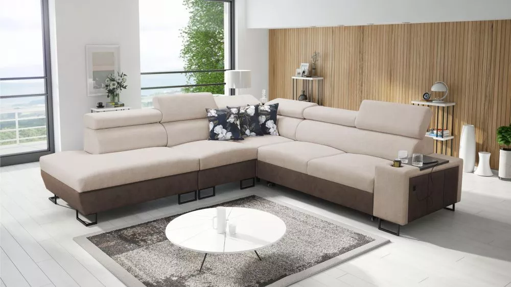Dīvāns Melody 9 Premium Standard · Gaiši brūns + tumši brūns · 285 × 295 × 84 cm