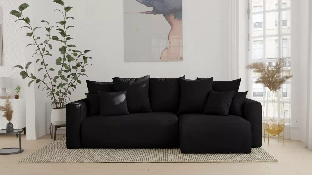 Dīvāns Denver L Comfort Standard · Melns · 142 × 238 × 73 cm