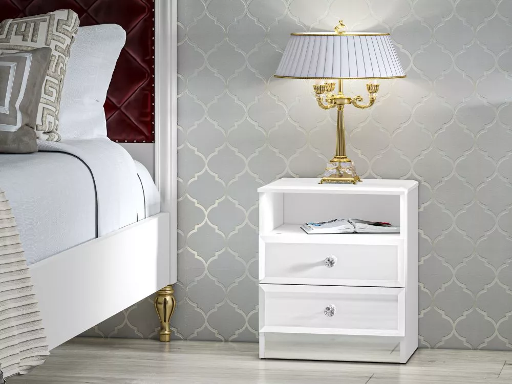 Naktsgaldiņš Glamour White 04 · Balts · 45 × 34 × 53 cm