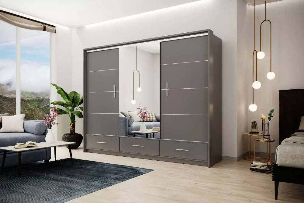 Skapis Marsylia ar LED · Grafīts · 255 × 61 × 225 cm