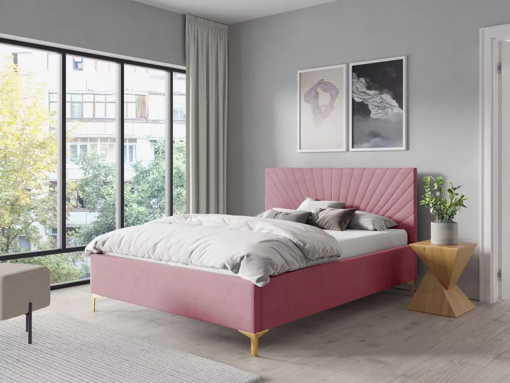 Gulta PK29 ar stelāžu Guļamvietas platums: 140 cm, Guļamvietas garums: 200 cm, stelāžas tips: metāla, · Gaiši rozā · 158